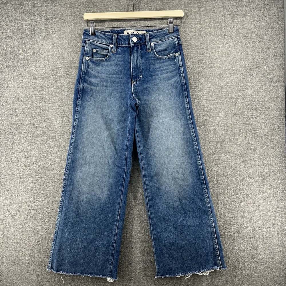 AMO Marjorie Cropped Denim Jeans Women Size 23 Blue Raw Hem Bohemian